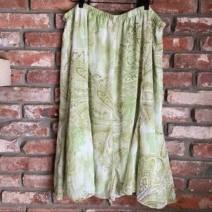 Paisley Print Midi Skirt Y2K Style Green Monochrome